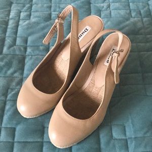Dune wedges; leather upper, closed toe